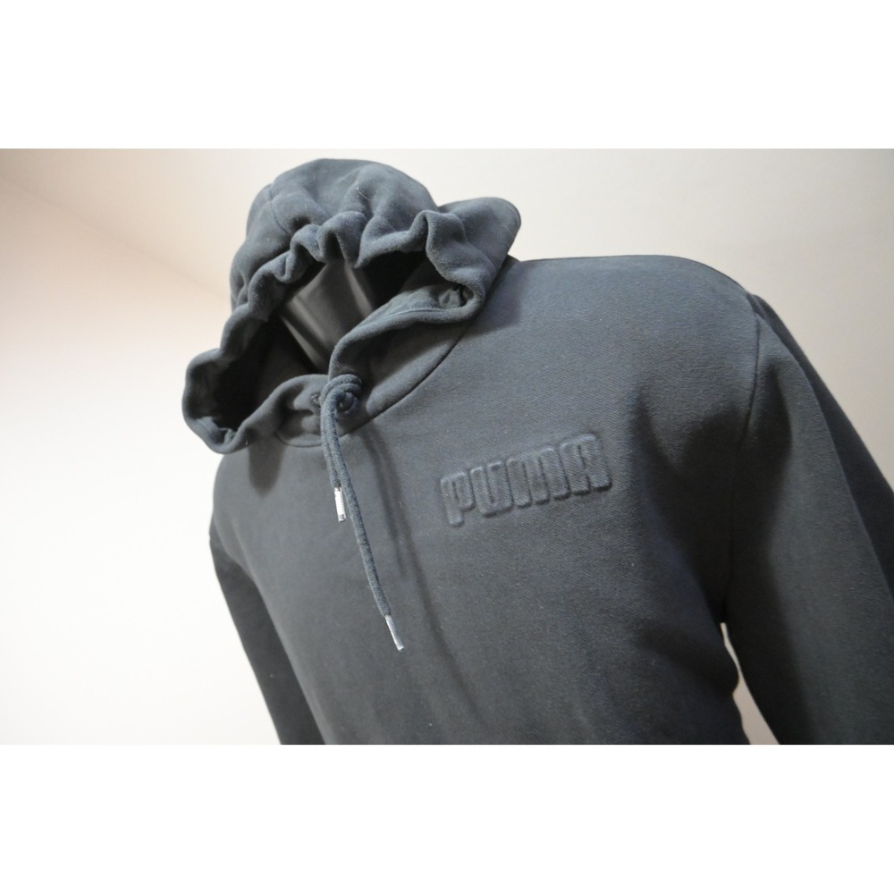 Puma Hoodie Mens Large Black Embossed Logo Pullover Fleece Sweatshirt Excellent